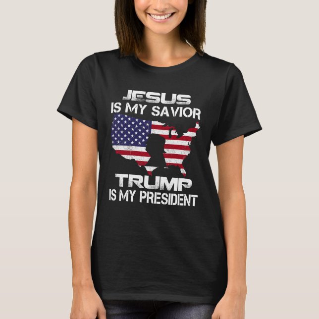 Camiseta Jesus é meu salvador Trump é meu presidente Votar  (Frente)