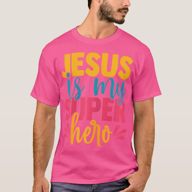 Camiseta Jesus É Meu Super-Herói Crianças Cristãs Que É Pod (Frente)