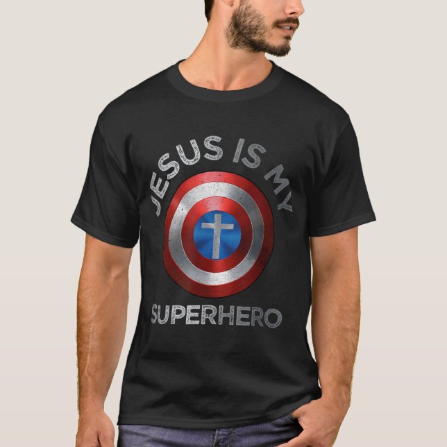 Camiseta Jesus é meu super-herói, poderoso presente cristão (Frente)