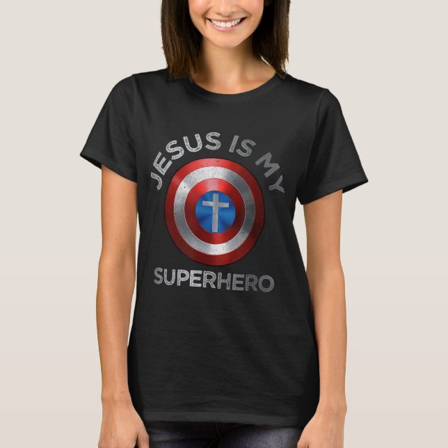 Camiseta Jesus é meu super-herói, poderoso presente cristão (Frente)