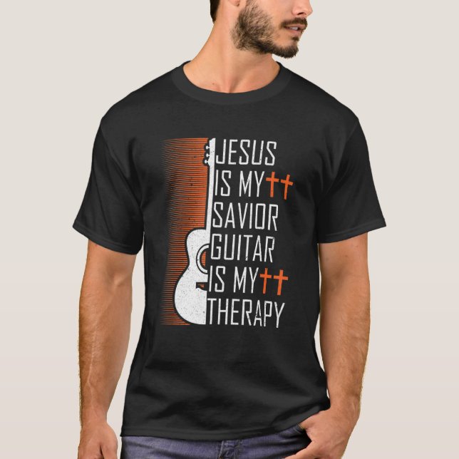 Camiseta Jesus é meu violão salvador é minha terapia cristã (Frente)