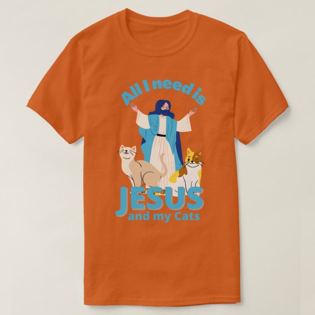 Camiseta Jesus E Meus Gatos, Diversão Cristã (Frente do Design)