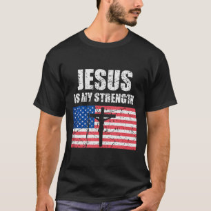 Camiseta Jesus É Minha Força Bandeira Dos EUA Arte De Cruz