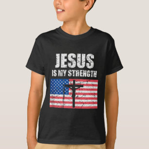 Camiseta Jesus É Minha Força Bandeira Dos EUA Arte De Cruz