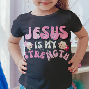 Camiseta Jesus é minha Força Cordeiro Fofo Tipografia Carto