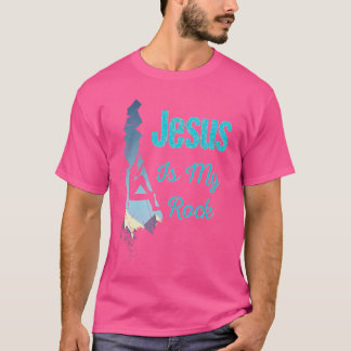 Camiseta Jesus É Minha Rocha Cristão Escalador de Rocha Bou