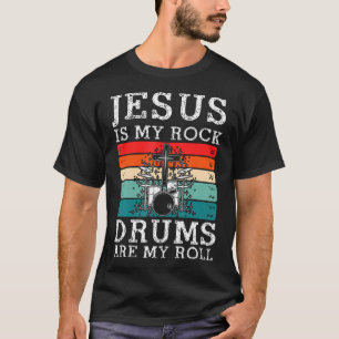 Camiseta Jesus É Minha Rocha Tambores São Meu Rollo Bateria