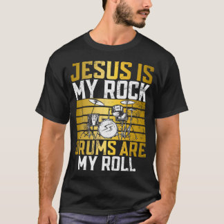 Camiseta Jesus é Minha Rocha Tambores São Meu Rollo Bateria