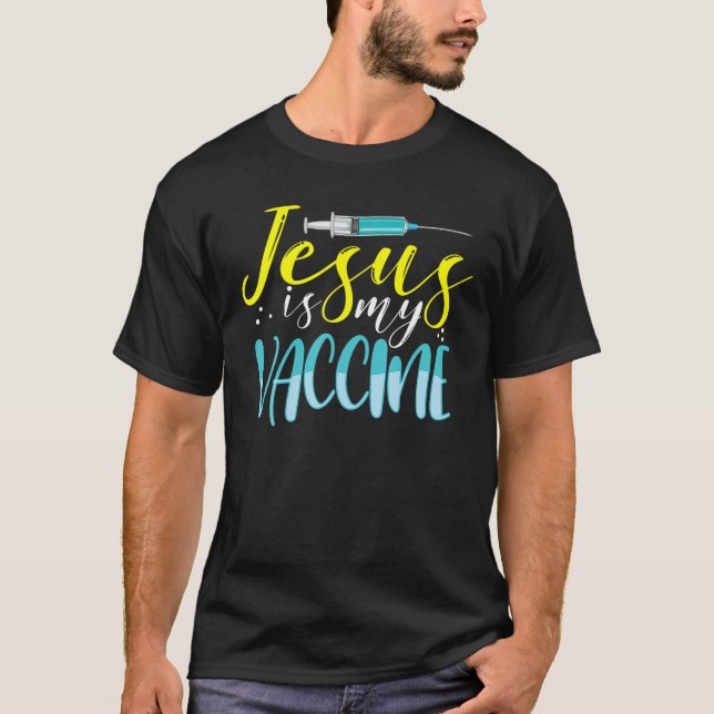 Camiseta Jesus É Minha Vacina Cristã Fé Anti Vax Vaxxe (Frente)
