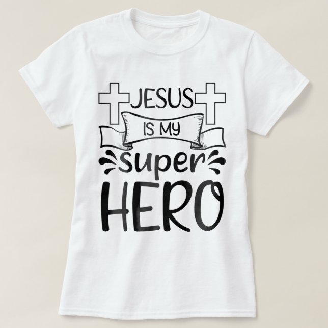 Camiseta Jesus é o meu super-herói cristão Crianças. (Frente do Design)