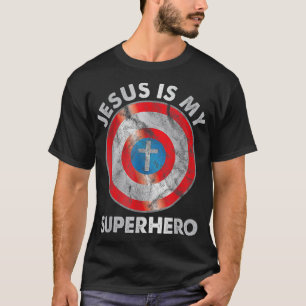 Camiseta Jesus é o meu super-herói cristão Jesus amava home