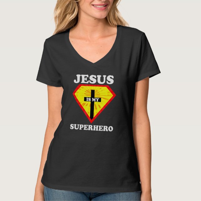 Camiseta Jesus É O Meu Super-Herói Poderoso, Cristão. (Frente)