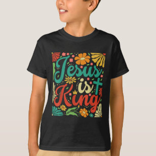 Camiseta Jesus é o rei Boho Flores Vintage Christian Gog R