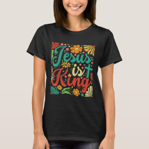Camiseta Jesus é o rei Boho Flores Vintage Christian Gog R