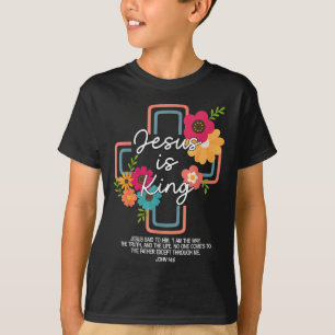Camiseta Jesus é o rei Floral cristão cruz Deus Faith Bib