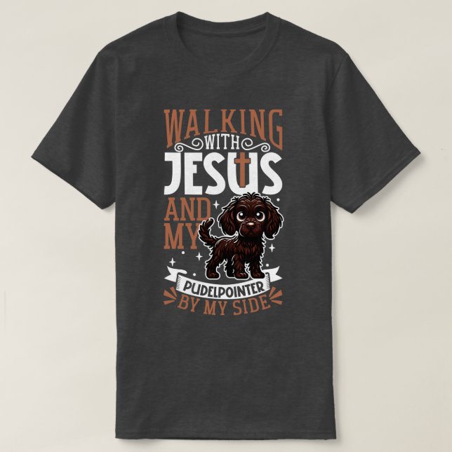 Camiseta Jesus e Pudelponder cão (Frente do Design)