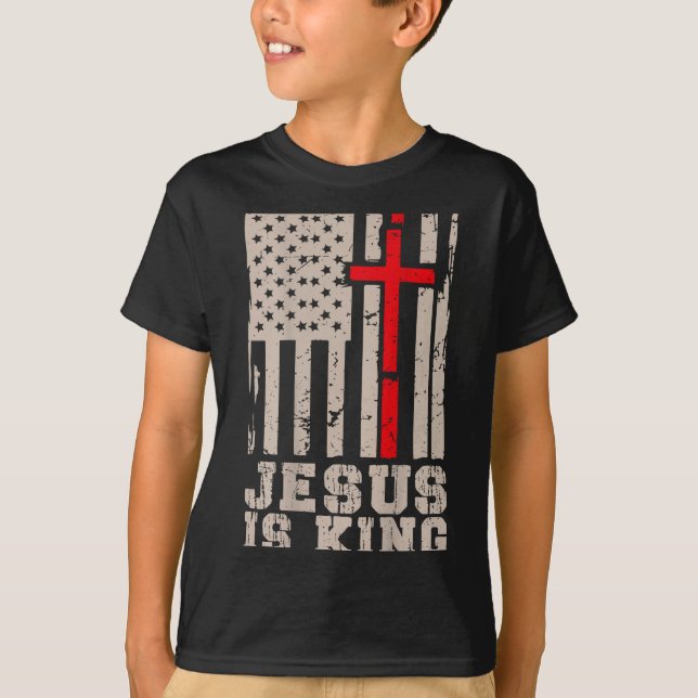 Camiseta Jesus É Rei Cristo Senhor Patriótico Cristão Ameri (Frente)