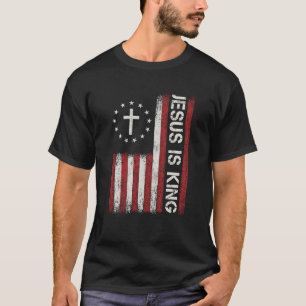 Camiseta Jesus É Rei Deus Bíblico Cristão Fé Cruz Bandeira