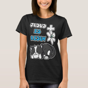 Camiseta Jesus É Risado Páscoa Cristã Gato Negro Bonito Ele