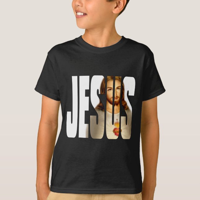 Camiseta Jesus e sua imagem no preto (Frente)