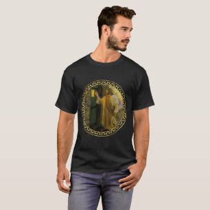 Camiseta Jesus em sua folha de ouro da porta com textura