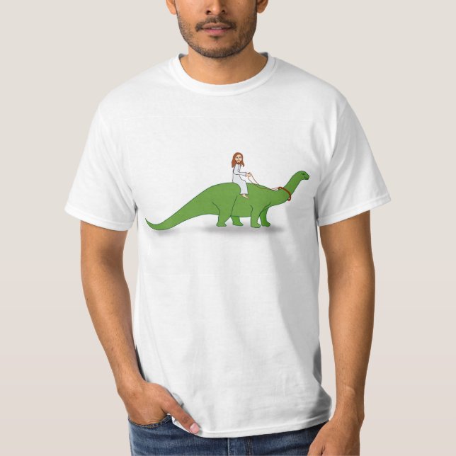 Camiseta Jesus em um Brontosaurus (Frente)