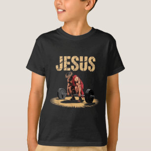 Camiseta Jesus engraçado levantamento de peso humor cristão