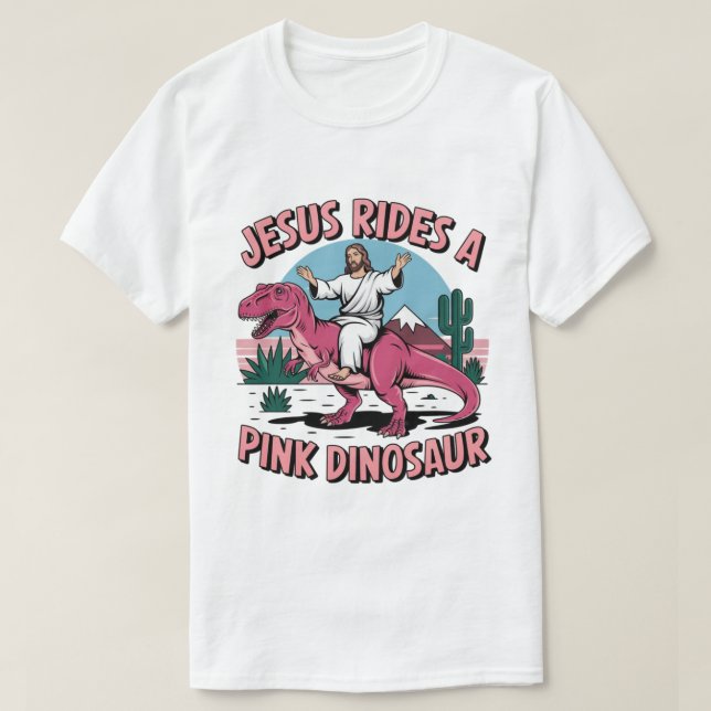 Camiseta Jesus Engraçado Memes, Jesus Difunde Um Dinossauro (Frente do Design)