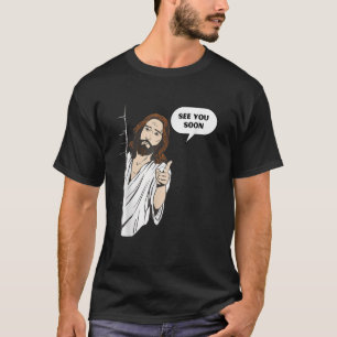Camiseta Jesus Engraçado Vê-Te Logo Memória Dizendo Deus Re