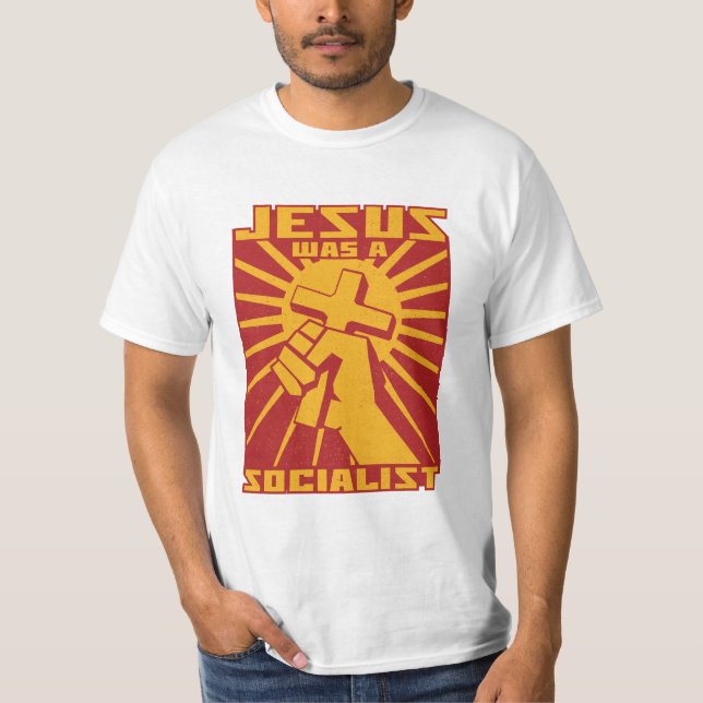Camiseta Jesus era um Retro Vermelho e Amarelo Socialista (Frente)
