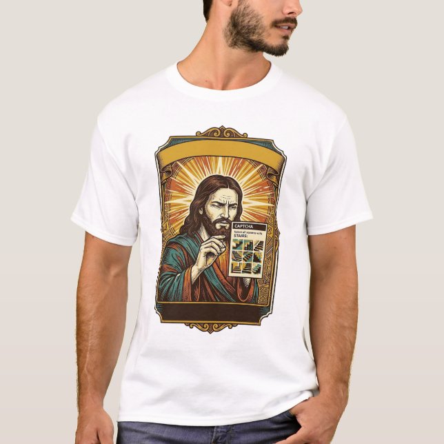 Camiseta Jesus Escadas Embaçadas Teste Captcha Segurança Te (Frente)