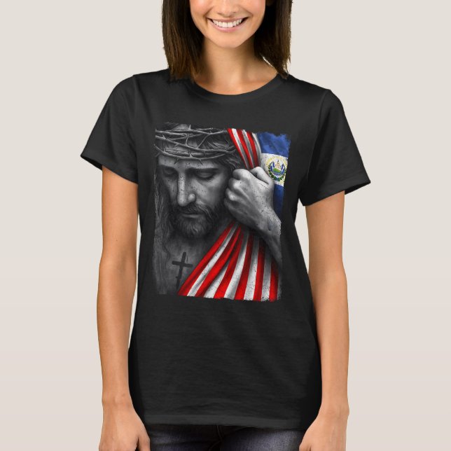 Camiseta Jesus Faith Cross Crown America El Salvador Herita (Frente)