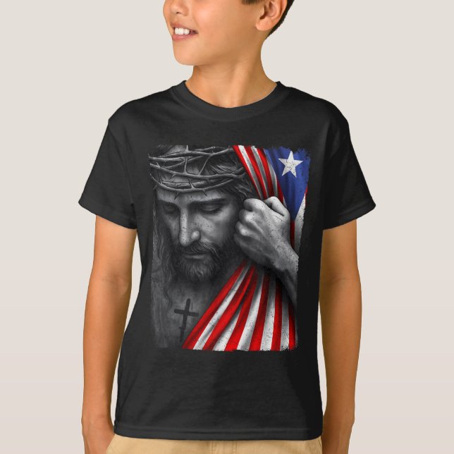 Camiseta Jesus Faith Cross Crown America Puerto Rico Herita (Frente)