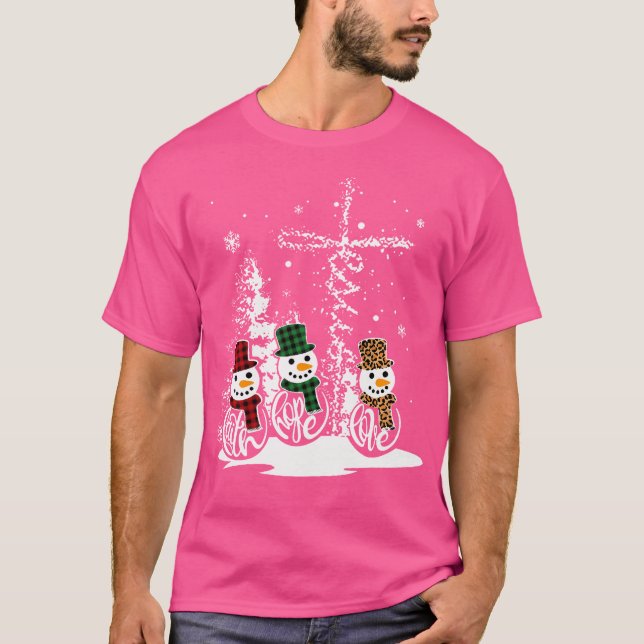 Camiseta Jesus Faith Hope ama Snowman Engraçado Feliz Natal (Frente)