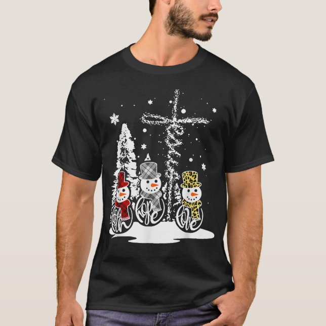 Camiseta Jesus Faith Hope ama Snowman Engraçado Xmas Para C (Frente)