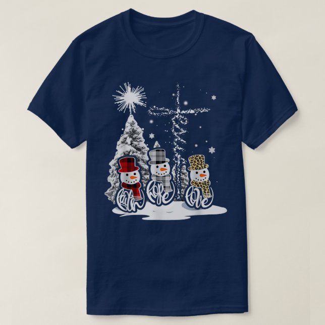 Camiseta Jesus Faith Hope ama Snowman Engraçado Xmas Para C (Frente do Design)