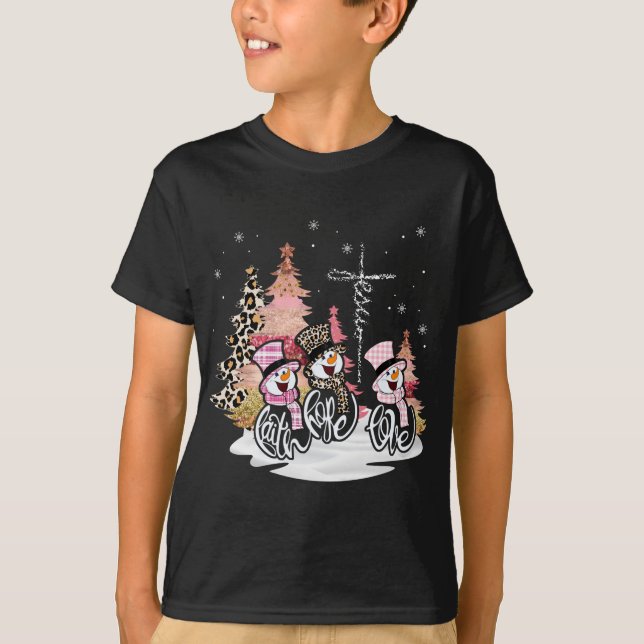 Camiseta Jesus Faith Hope ama Snowman Engraçado Xmas Para C (Frente)