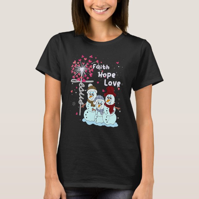 Camiseta Jesus Faith Hope ama Snowman Red Xadrez Xmas para  (Frente)