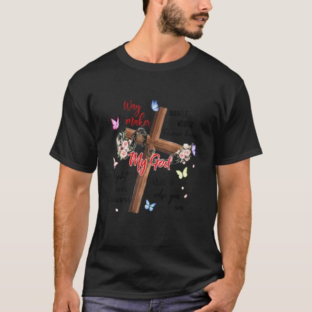 Camiseta Jesus Flor Borboleta Fé Christian Cross My Go (Frente)