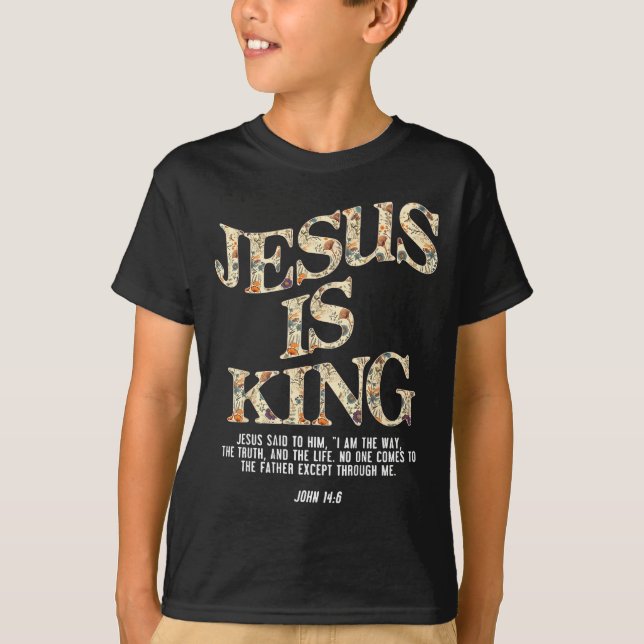 Camiseta Jesus Is King Christian Cross God Faith Bible Reli (Frente)