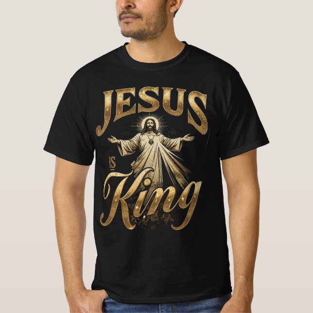 Camiseta Jesus Is King Elegant Gold Script Christian (Frente)
