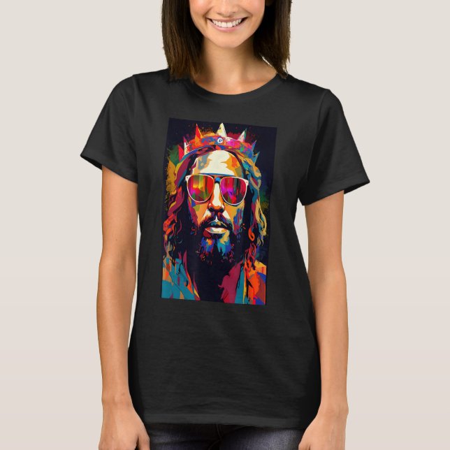 Camiseta Jesus is King Techno Christian God Headphones Rave (Frente)