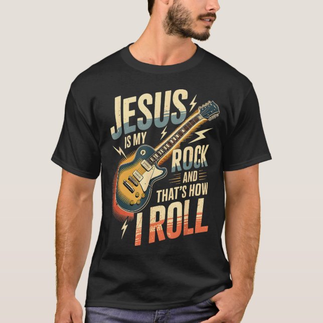 Camiseta Jesus Is My Rock And That Is How I Roll Christian  (Frente)