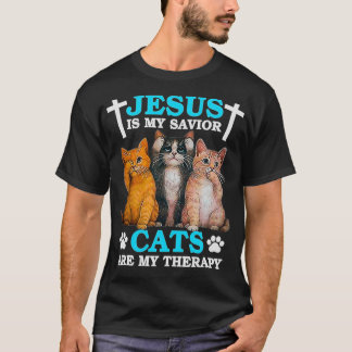 Camiseta Jesus Is My Savior Cats Are My Therapy