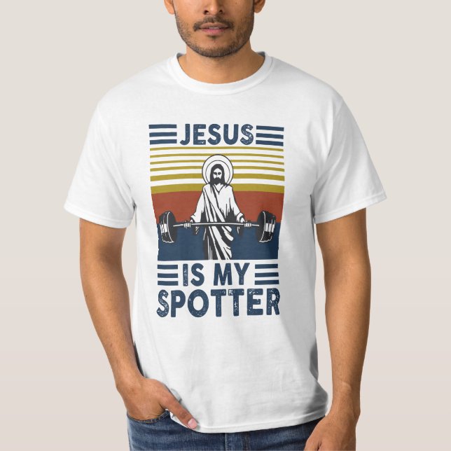 Camiseta Jesus is my spotter, weight lifting (Frente)