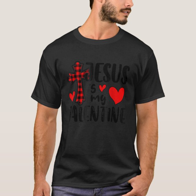 Camiseta Jesus Is My Valentine Cross Plaid Valentines Day C (Frente)