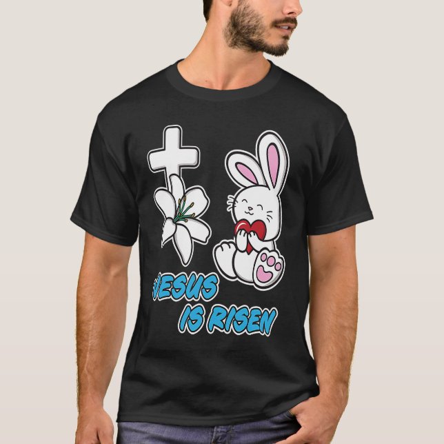 Camiseta Jesus Is Risen Christian Easter Cute Bunny He Is R (Frente)