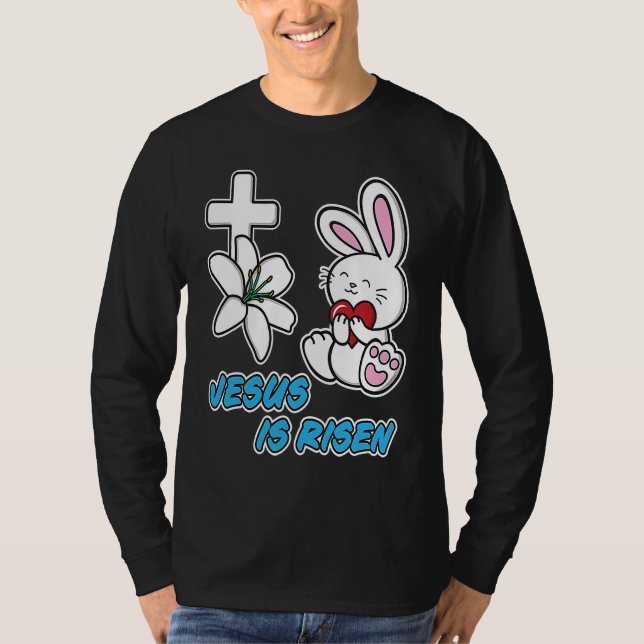 Camiseta Jesus Is Risen Christian Easter Cute Bunny He Is R (Frente)