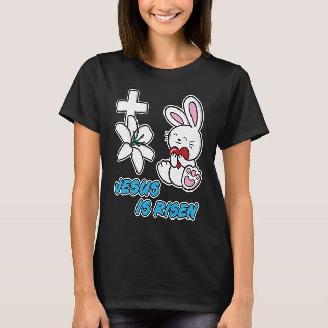 Camiseta Jesus Is Risen Christian Easter Cute Bunny He Is R (Frente)