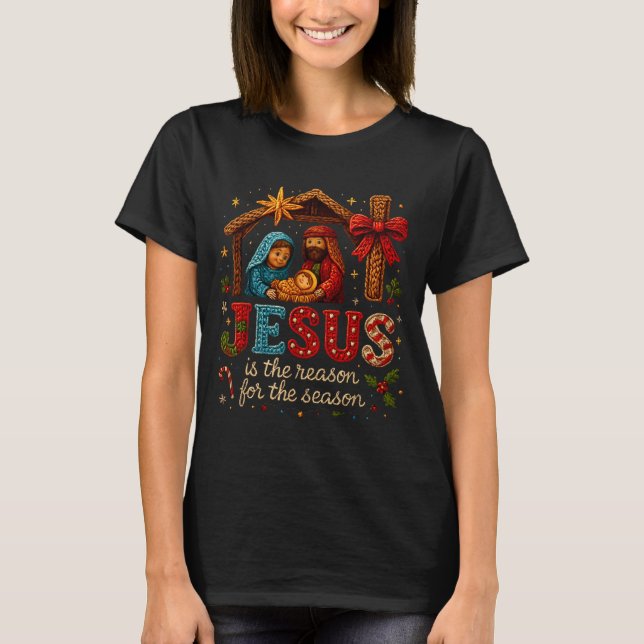 Camiseta Jesus Is The Reason For Season Yarn Crochet Art De (Frente)